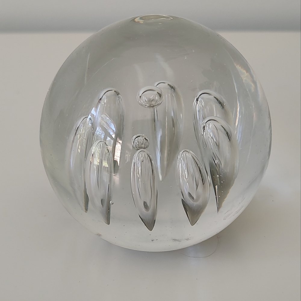 Art Glass Controlled Bubble Clear Paperweight
